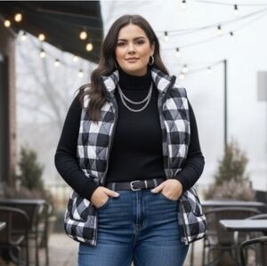 DUCK DOWN Wool Rich EXTRA STUFED Zip Up Gingham Puffer Vest